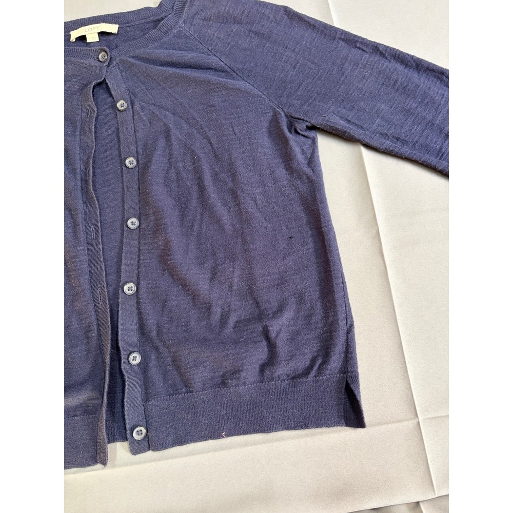 Loft Womens Navy Blue 100% Cotton Button Front Cardigan Sweater 3/4 Sleeve, M - Picture 10 of 14